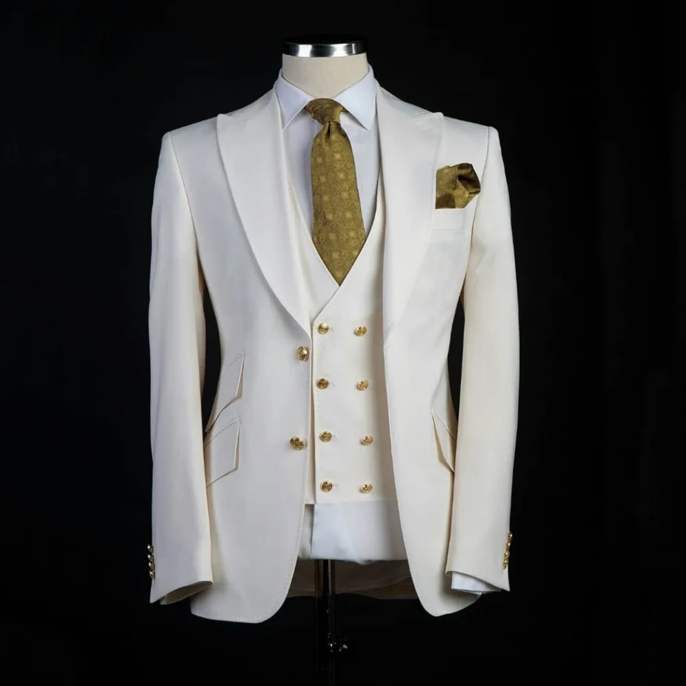 Черный, белый, остроконечный мужской костюм с отворотом, приталенные свадебные костюмы для мужчин, смокинг для жениха, 3 предмета, блейзер для выпускного вечера, Terno