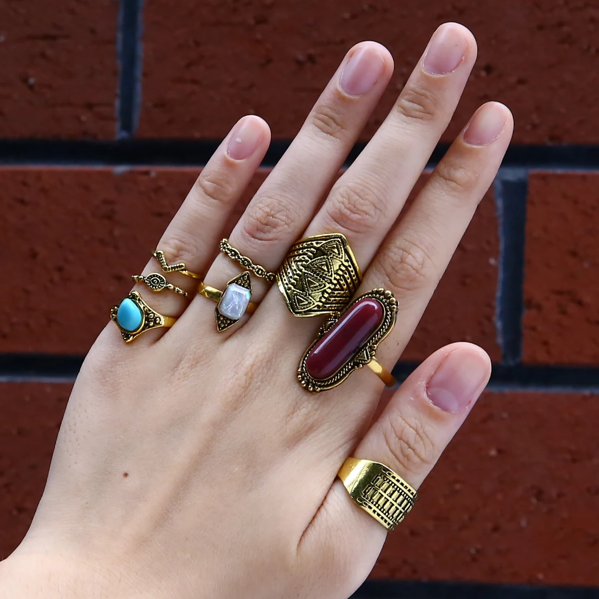 Bohemian Style 8pcs/Set Vintage Anti Silver Rings Retro Punk Midi Rings Set for Women Above Knuckle Finger Rings Fashion Jewelry