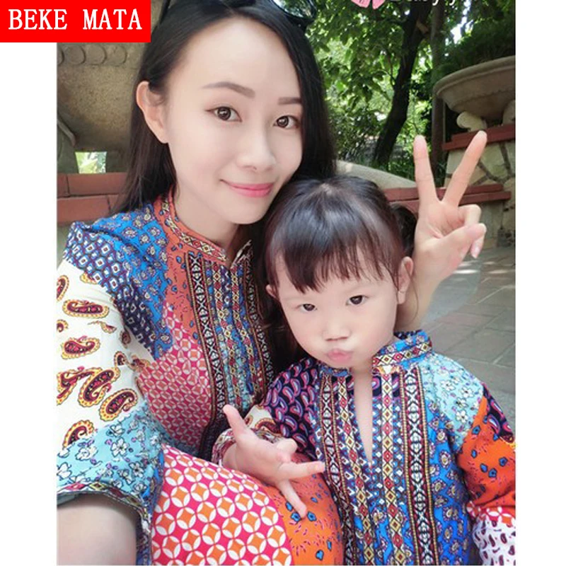 

BEKE MATA Matching Mother Daughter Dresses 2017 Summer Beach Bohemia Beach Mother Daughter Clothes Family Look Girl Mom Clothing