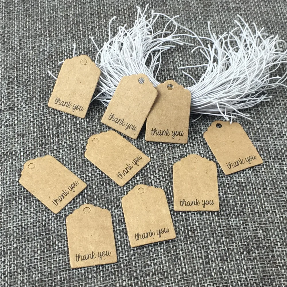 500PCS Thank you Tags +500PCS Strings 3*2cm Kraft Packaging Labels DIY ...