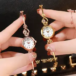 2019 Для женщин новый Для женщин моды в форме сердца часы с бриллиантовым браслетом для девушек-студенток; повседневная одежда из