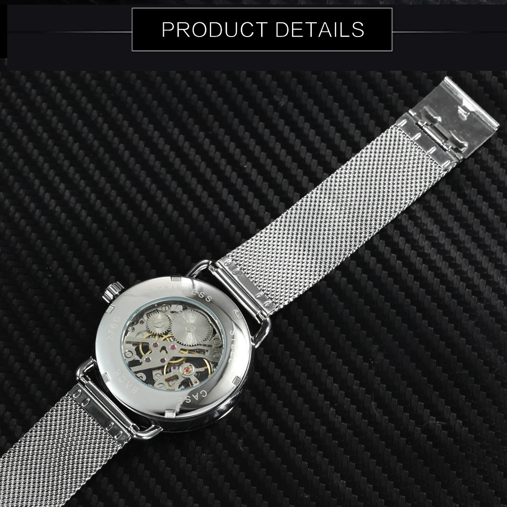 Koop WINNAAR Officiële Luxe Merk Horloge Mannen Mode Mechanische Mesh Band Blue Marine Dial Casual Eenvoudige Ultra Dunne Heren Horloges