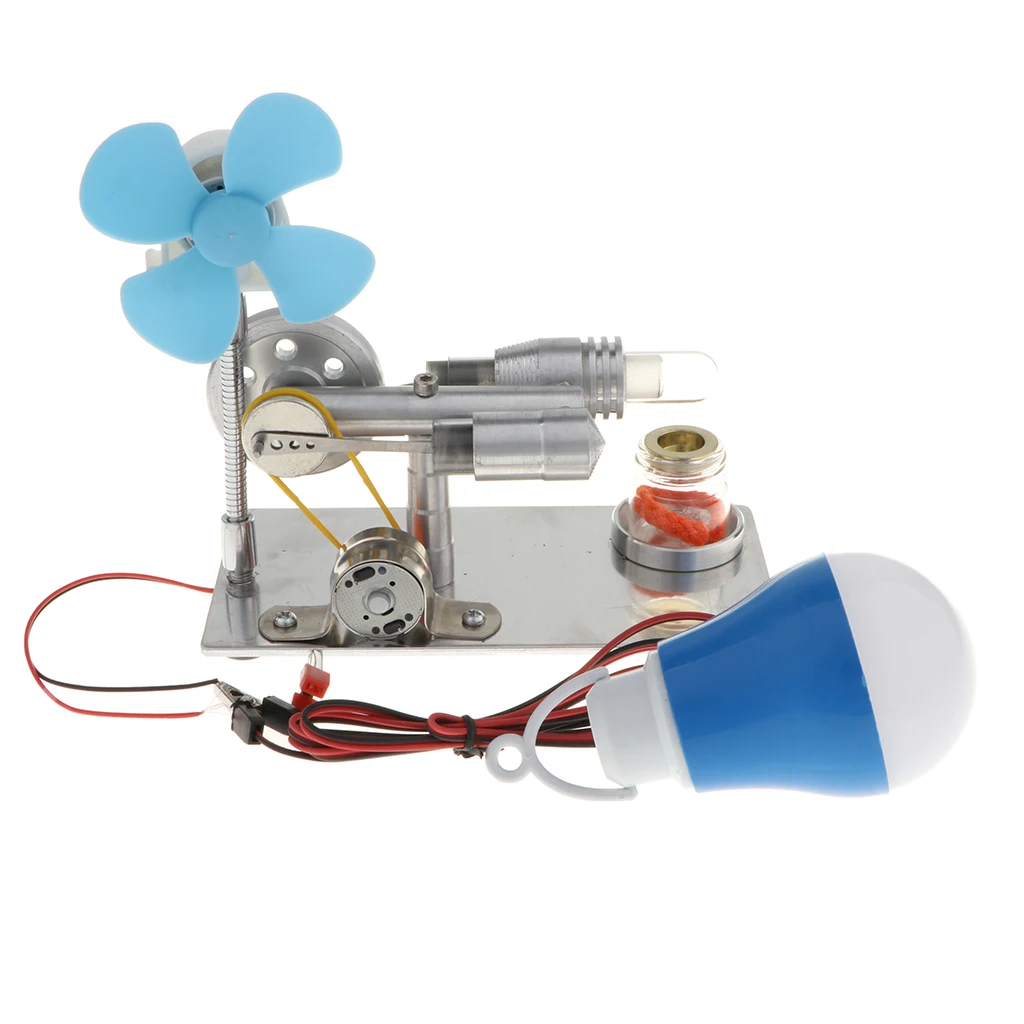 DIY Fanner Rotating & LED Lamp Flywheel Stirling Engine Model Motor Power Generator Science Toy