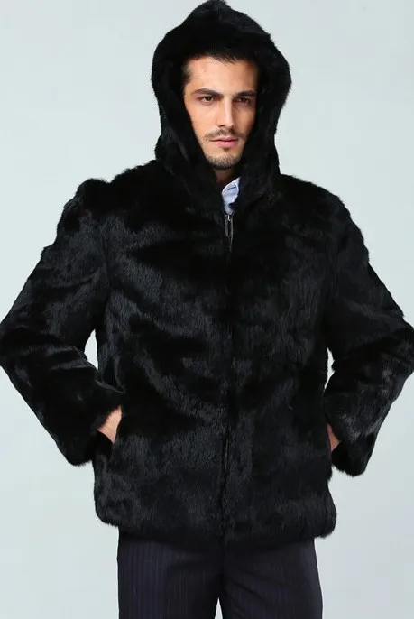 

New real genuine natural whole skin rabbit fur coat men full pelt jacket with zipper outwear coat plus size Free Shipping F225