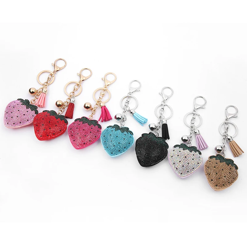 New Strawberry Keychain Tassels Leather Fruit Trinket Key Chain For