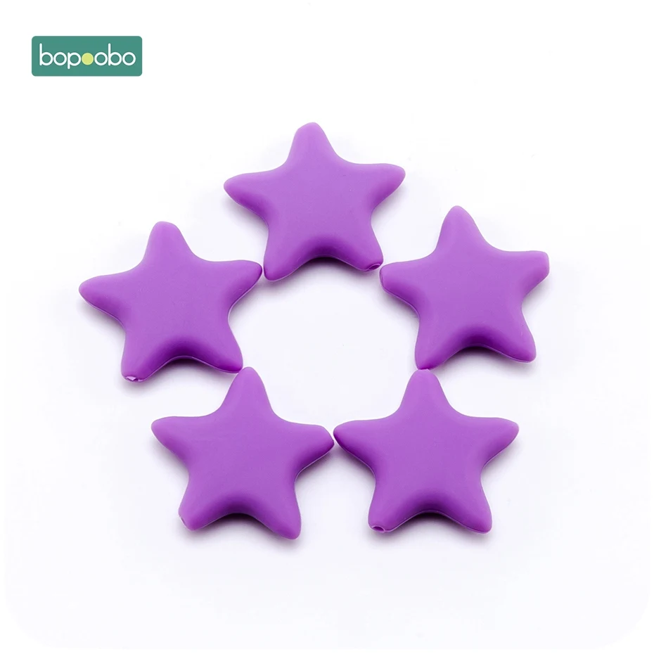 Bopobo 3 шт., Силиконовые Прорезыватели со звездами, силиконовые бусины, подарок для медсестры, Товары для малышей, пищевые силиконовые стержни, Прорезыватель для зубов, подарок для душа - Цвет: Purple