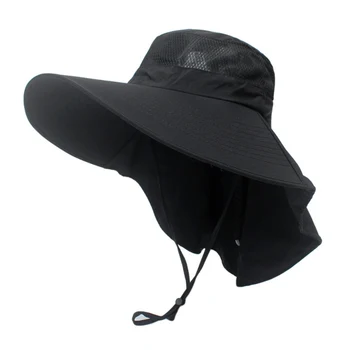 

Outdoor Fishing Cap Sun Protection Wide Brim Cap With Neck Flap Waterproof Breathable Hunting Hiking Boonie Hat