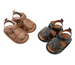 Летняя модная обувь для маленьких мальчиков, мягкая пляжная обувь из искусственной кожи для малышей, нескользящая детская обувь, 0-18