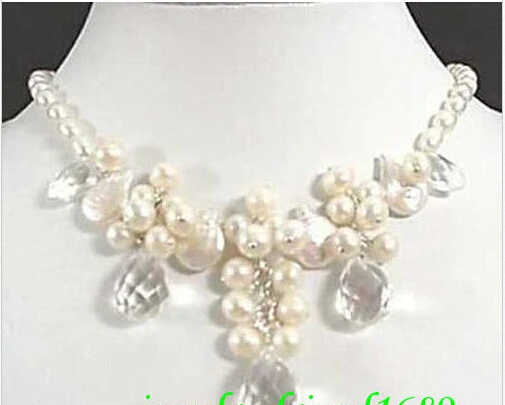 

Fast SHIPPING Jewelry freshwater 7-8mm pearl Crystal Necklace AAA
