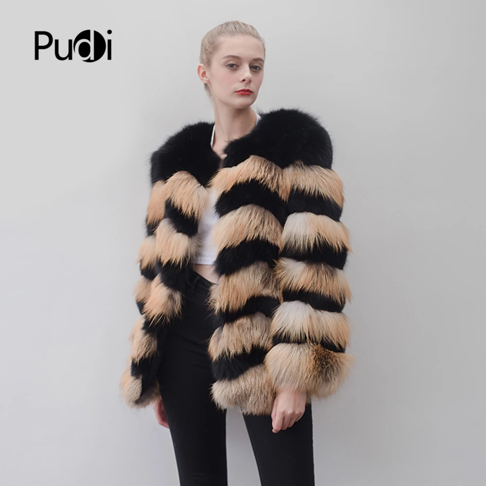 

Pudi CT915 women knitted Real red fox fur coat jacket overcoat lady fashion winter warm genuine silver fur coat outwear