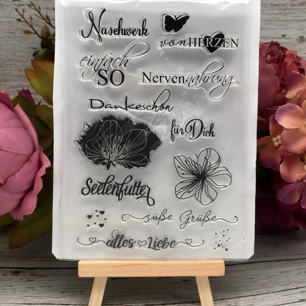 German Common Words Butterfly Transparent Clear Silicone Stamp Seal DIY 
