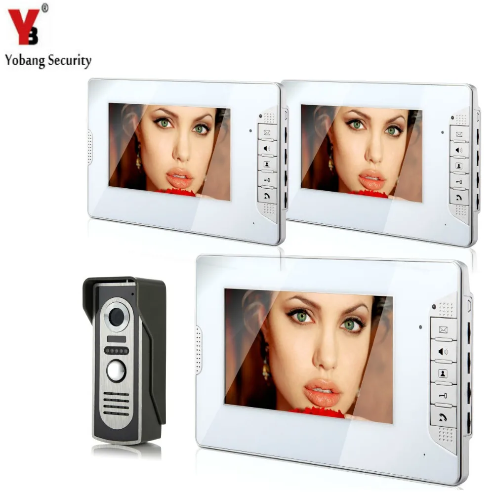 

YobangSecurity Video Intercom Monitor 7" Door Phone Home Security Color Wire 1 Camera 3 Monitor for House/Office/apartment/Hotel
