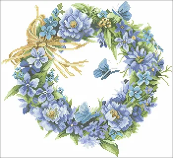 

Needlework 14CT 16CT 18CT Cross Stitch, DIY Count Cross Stitch, Embroidery Set, Blue garland