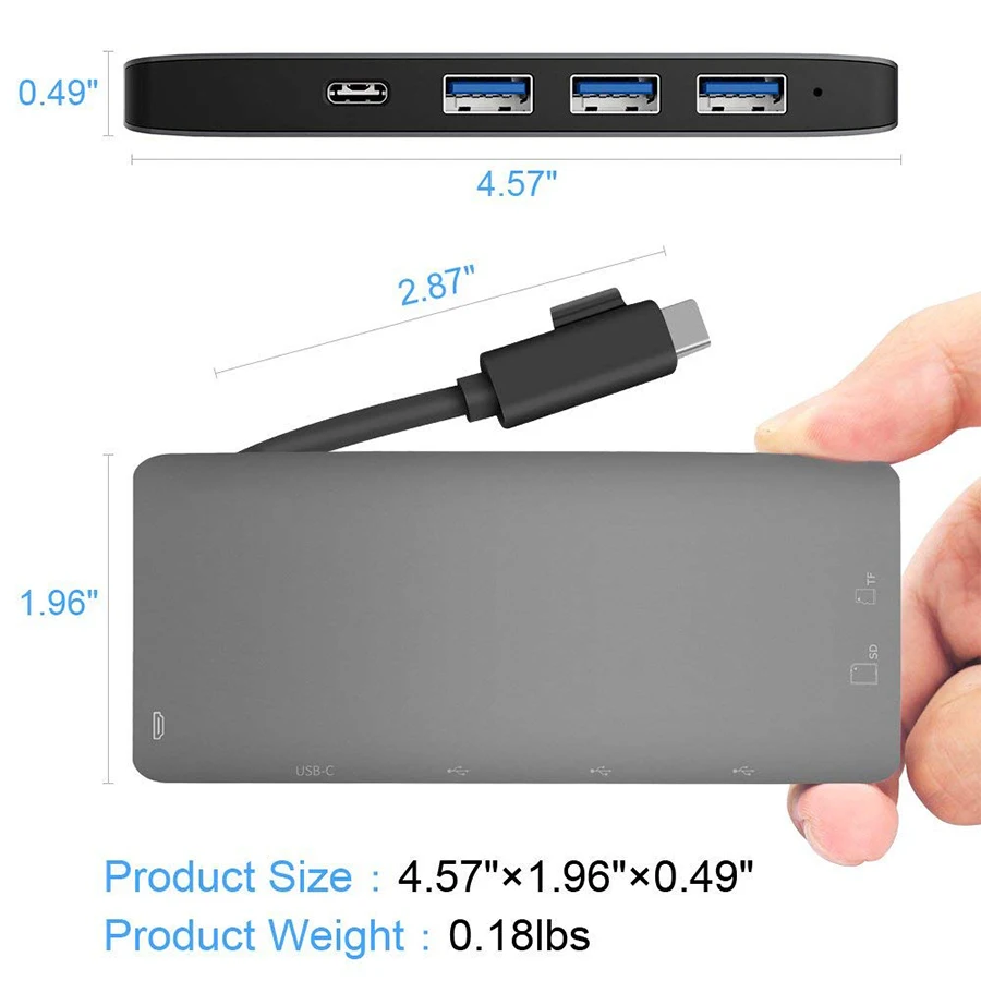7 в 1 USB-c концентратор к порту type-c 3* USB 3,0 складной адаптер для Lightning до 4K HDMI мульти порт с высокоскоростным SD/TF кард-ридером