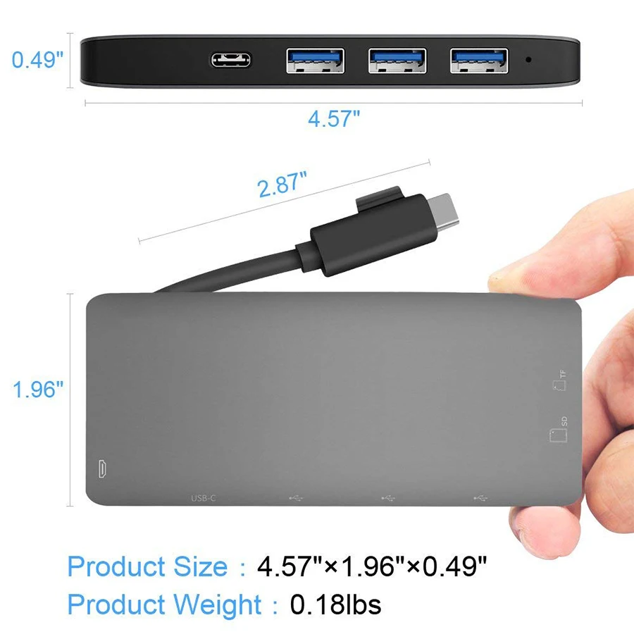 Hub USB-c 7 en 1 a Puerto tipo c 3 * adaptador plegable USB 30 para Lightning a 4K HDMI multipuerto