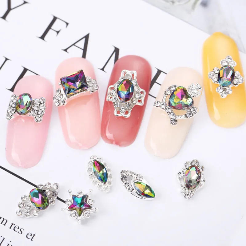 

Mtssii AB Color Rhinestones Nail Art Tips Crystal Diamond with Metal Edge Nail Studs Decoration DIY Manicure Accessories