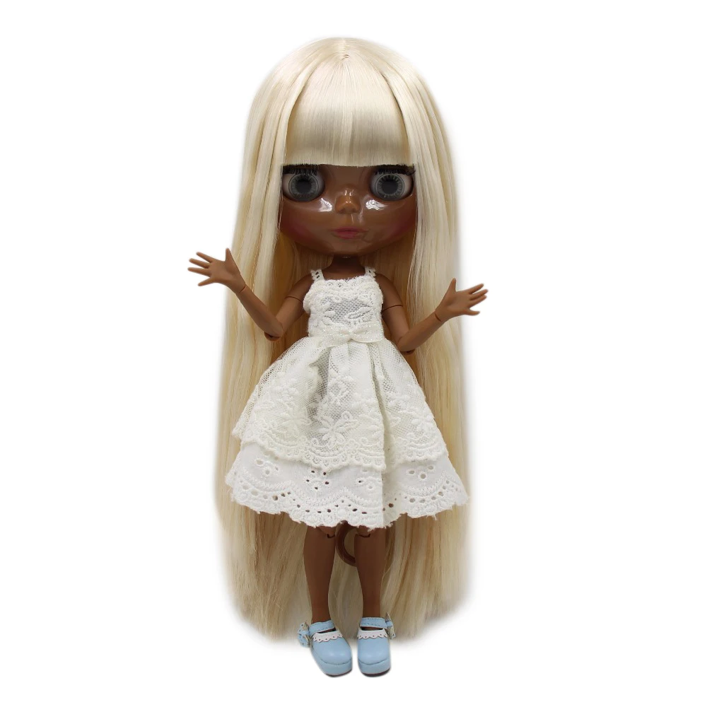 Кукла ICY DBS Blyth супер черная кожа тон самая темная прямые белые светлые волосы