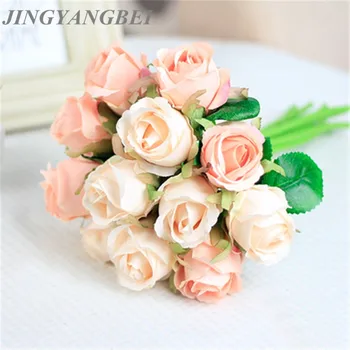 

Artificial Rose Flowers Wedding Bride Bouquet Silk Flowers DIY Home Decor Rose Flowers 4 Colors 12PCS/set 25x16cm