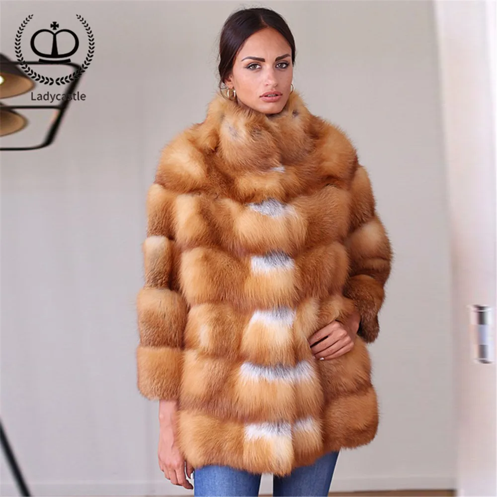 2019 New Style Real Red Fox Fur Coat For Women Warm Winter Fox Fur Coats And Jackets Genuine Natural Fur Coats Outwear FC-251