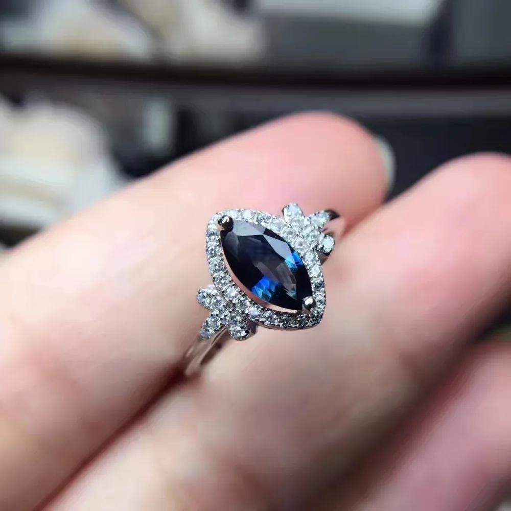 

Natural Black blue sapphire gem Ring S925 Silver Natural gemstone Ring Fashion Personality angle Women party gift Rings Jewelry