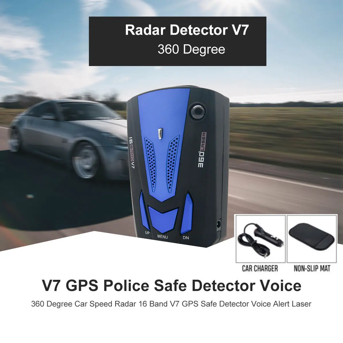 360 Degree Car 16 Band V7 gps Скорость безопасности радар детектор голоса с лазерным оповещателем светодиодный