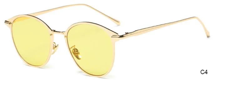 Океанские линзы, металлические солнцезащитные очки для женщин, модные ретро маленькие солнцезащитные очки, фирменный дизайн, высокое качество, золотые солнцезащитные очки, синие линзы - Цвет линз: C4