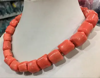 

12mm Natural High Quality Column Orange Coral Gemstone Princess Necklace jade