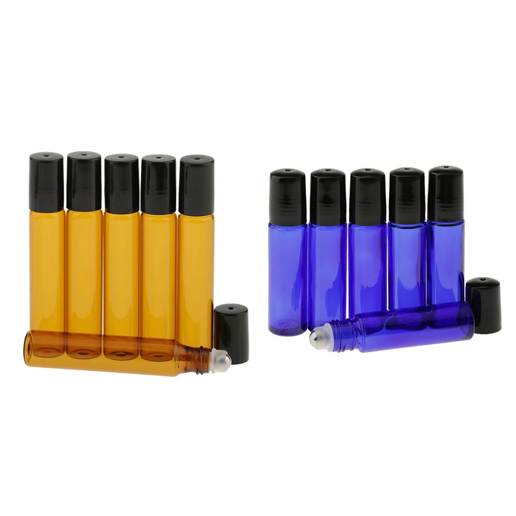 12x GLASS Essential Oils Perfume Refillable Empty Roller Ball Bottles 10ml Blue Yellow