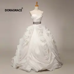 Doragrace vestido de noiva Настоящее фото роскошное милое, без рукавов, с кружевом Organza3D цветочные платья принцессы для свадьбы