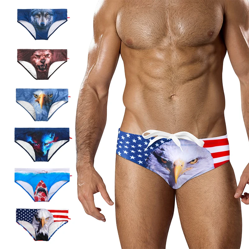 

2019 Swimwear Men Summer Mens Swim Briefs Sexy Beach Trunks Surfing Shorts Swimsuit Bathing Swimming Suit Male Beachwear Printed