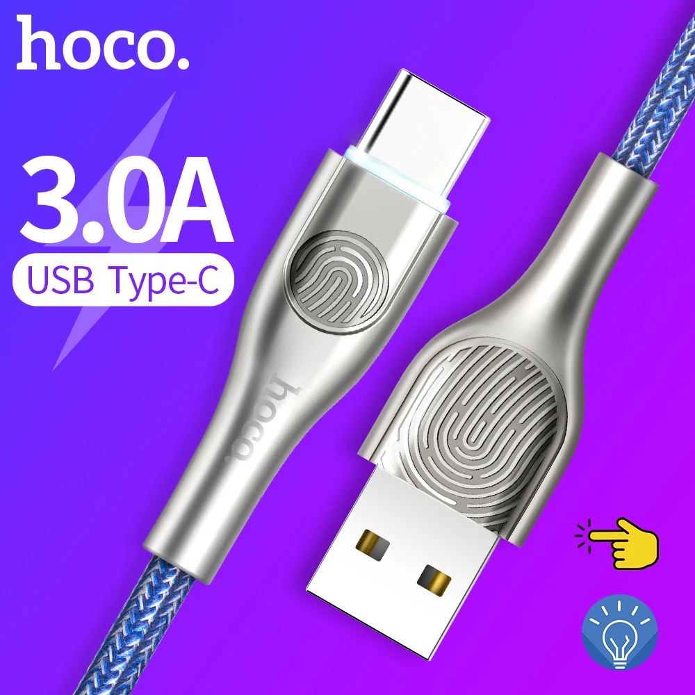 

HOCO U59 USB Type C Charge Cable Type-C Fast Charging Data Sync Cable Touch Control LED light USB-C for Xiaomi Huawei Samsung