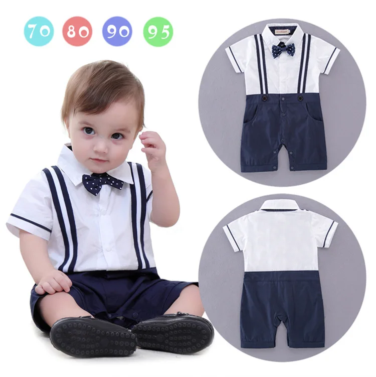 Little Boys Cotton Casual Rompers Toddler Fashion Gentleman Jumpsuits