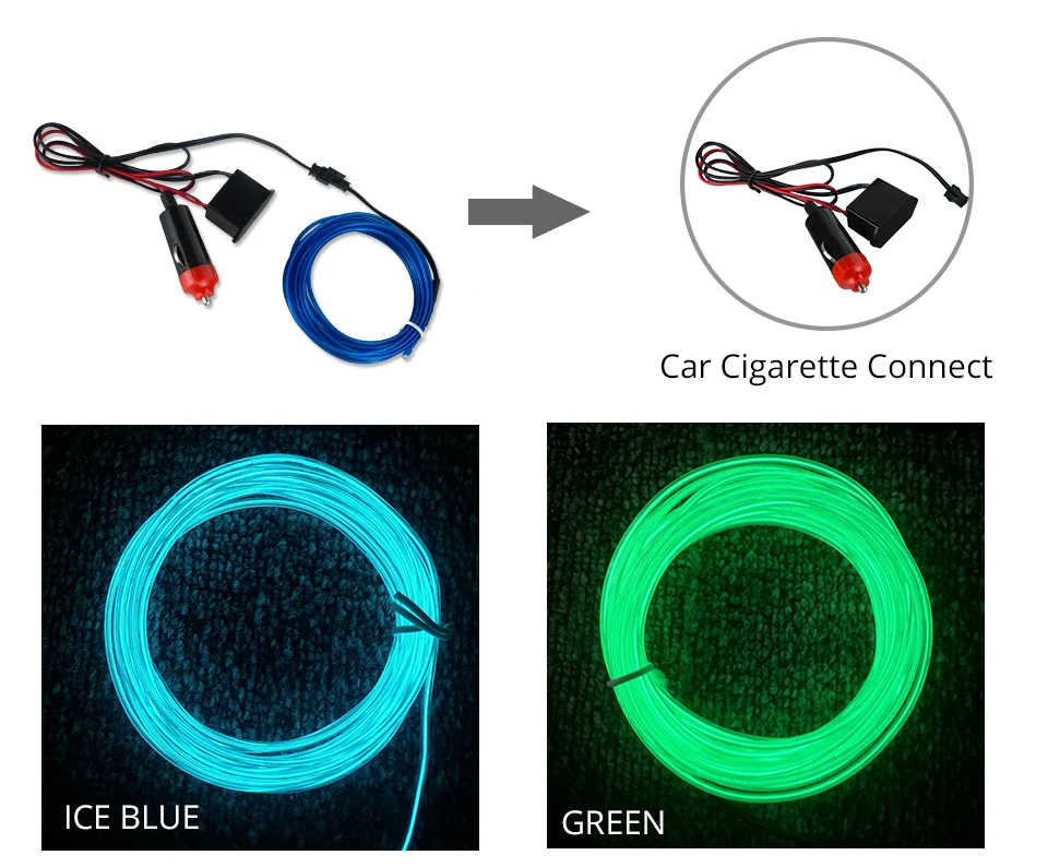 Aceersun LED Cold light line Car Decorative light Ambient Light 12V auto backlight Fluorescence Red green blue white 1M 2M set (6)