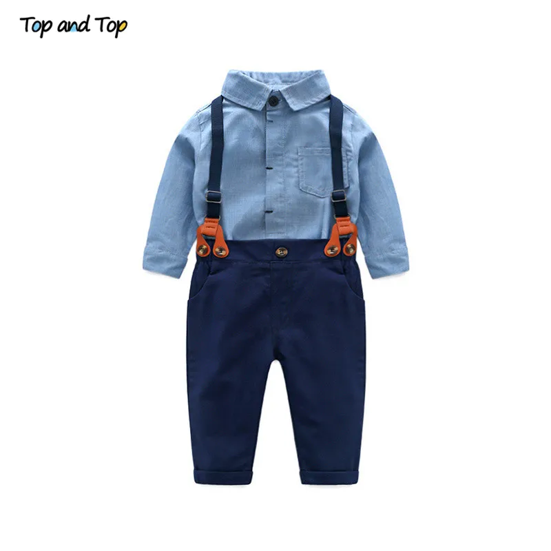 

Top and Top Fashion Autumn Winter Baby Boy Clothing Set Romper Top Shirt+Overalls Pants 2Pcs/set Baby Boy Gentleman Outfit