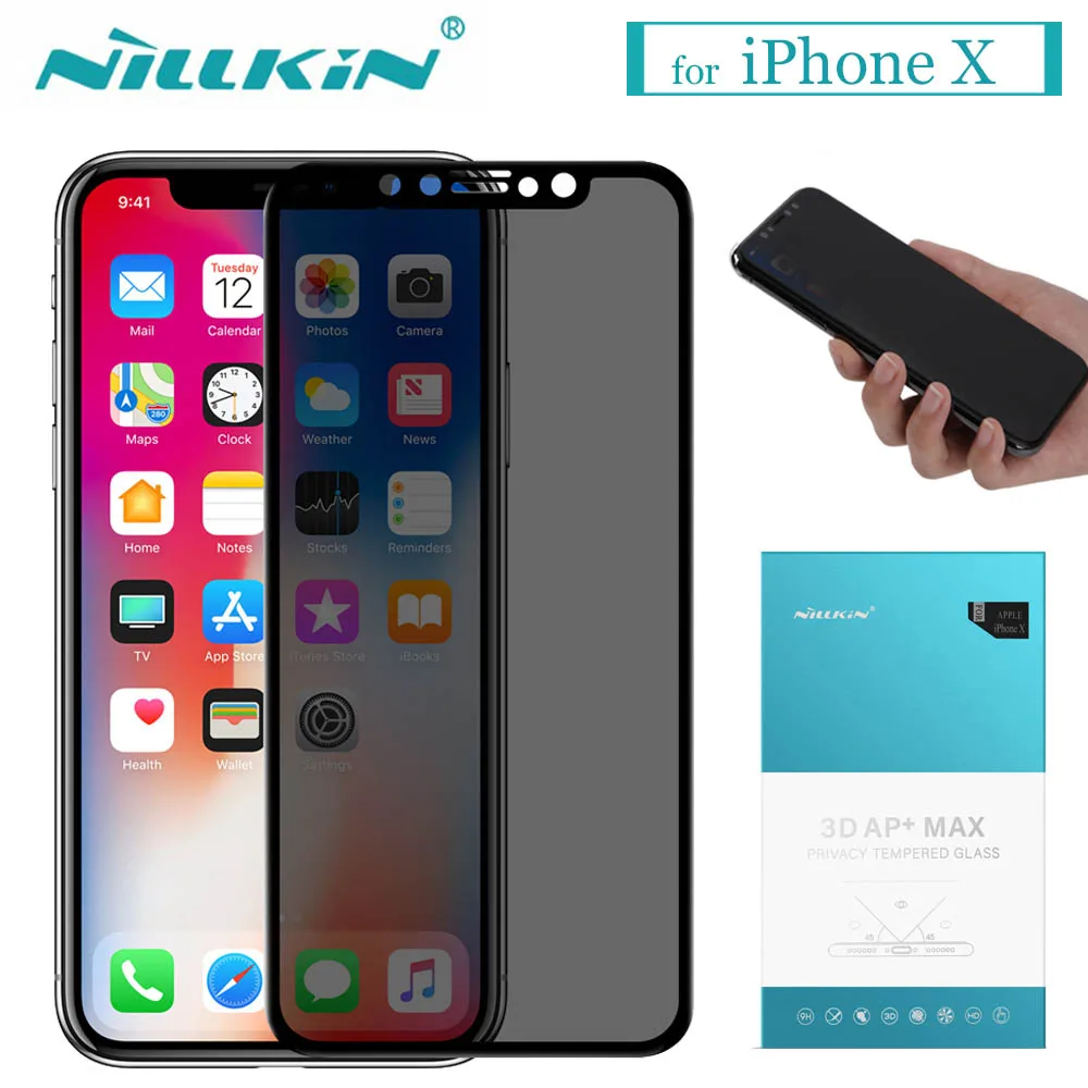 

Nilkin Anti Spy Tempered Glass Screen Protector for iPhone X Nillkin 3D AP+Max Anti Glare Privacy Glass Flim for iPhone X