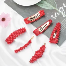 1 шт. Модные металлические аксессуары для волос геометрический красный цвет заколка для волос для женщин имитирование жемчужные Заколки-пряжки для волос заколка для волос