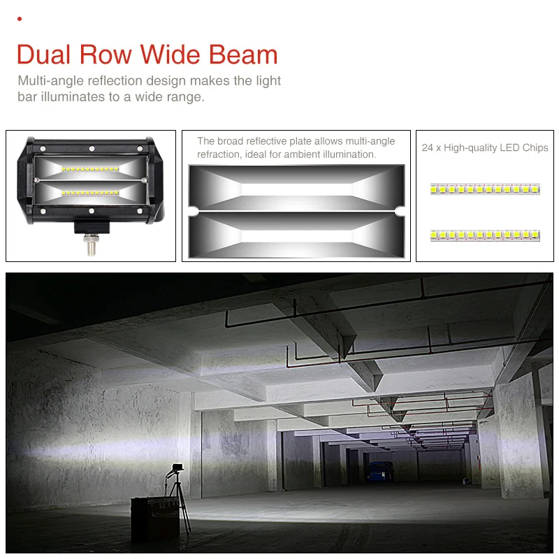 RACBOX Pair 5 дюймов 72 Вт Светодиодный светильник для работы бар прожектор широкий точечный луч 12 В 24 В внедорожный грузовик ATV внедорожник Лодка 4X4 вождения " светодиодный бар