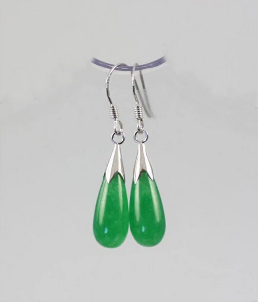 

hot sell new - Free shipping Fashion natural Green Jade Teardrop CHARM Earrings 925Sterling Silver
