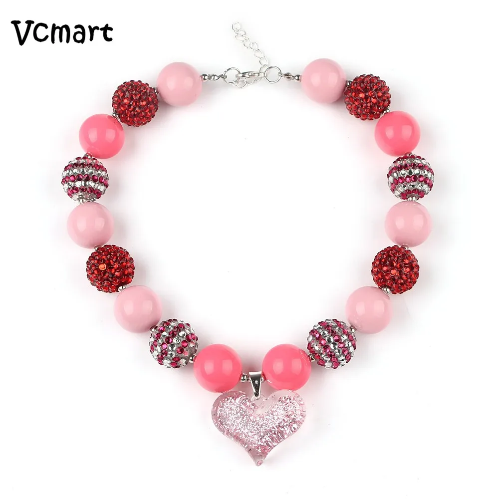 New 2017 Wholesale 1pcs Valentines Day Pink Heart Chunky Necklace
