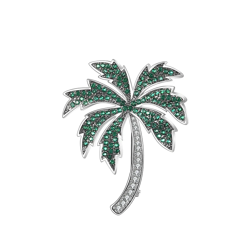 

Fashion Personality Copper Brooch High Quality Green Leaves Coconut Tree Beach Brooch Pin Backpack Dress Jewelry Accessories