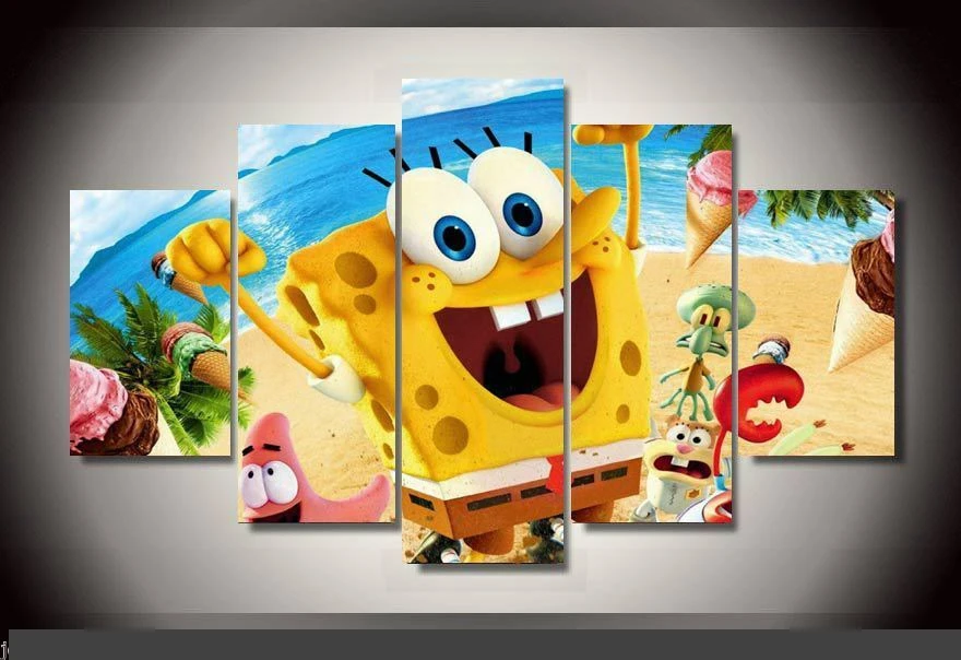 

Artistic originality Indoor Art Abstract Indoor Decor I 6 Sponge Bob Movie print decoration canvas in 5 pieces