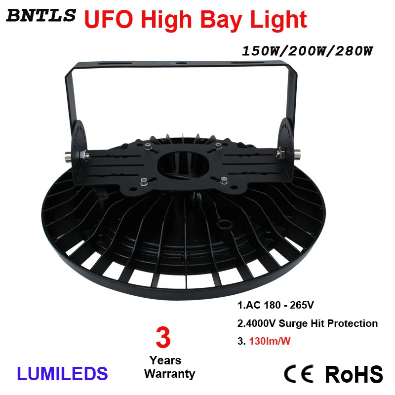 150 Вт светодиодный высокий bay НЛО коммерческого освещения, 19500LM, дневной белый 6000 К, AC 185-240 В 120 Угол луча, IP65 Водонепроницаемый