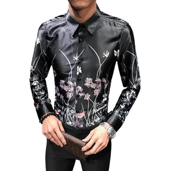 

2019 New Luxury Printing Social Tuxedo Spring and Autumn Men's Shirt Fashion Street Men's Shirt Long-sleeved Slim Casual Shirt