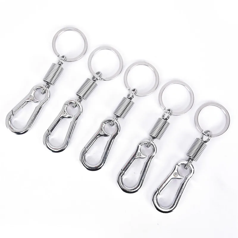 NEW 2 Pcs Outdoor Stainless steel spring Buckle carabiner keychain Waist Belt Clip anti-lost buckle hanging retractable keyring