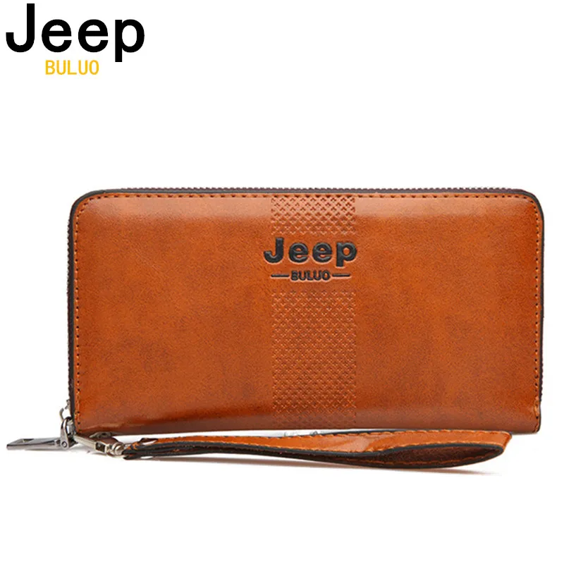 Мужской клатч JEEP BULUO коричневый Длинный кошелек вместительный Кожаный для iPhone