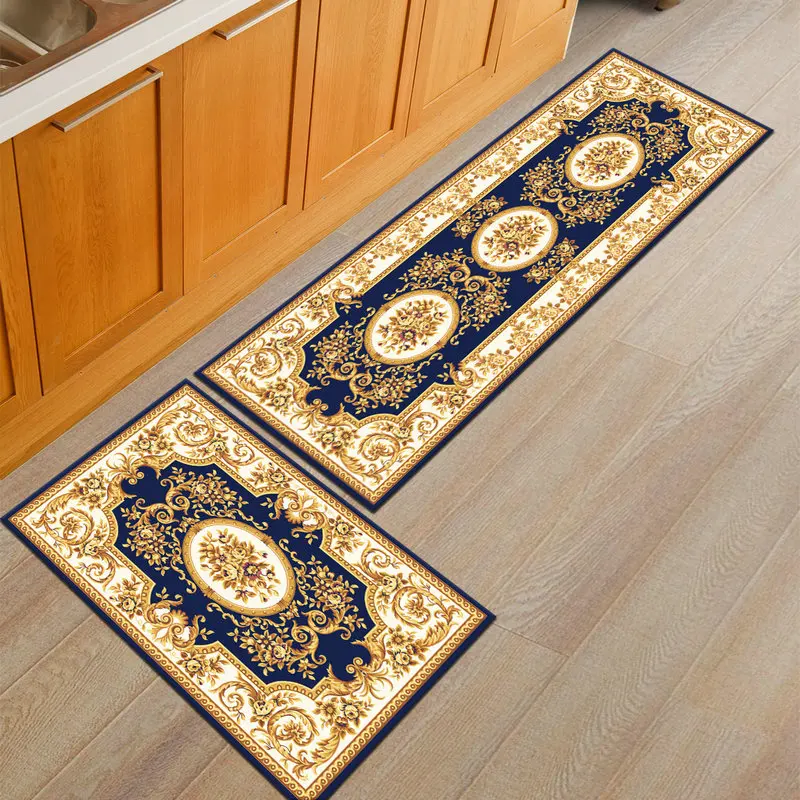 European Style Floral Printed 3D Rugs Anti-Slip Area Door Mats for Kitchen Living Room Bedroom Carpets Elegant Floor Rugs Mats