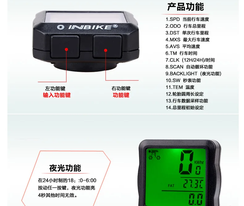 Водонепроницаемый проводной цифровой Подсветка велосипедный компьютер одометр часы спидометра секундомер измерение скорости езды на велосипеде