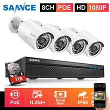 SANNCE 1080P 8CH FHD PoE Network Video Security System 4*1080P HD Weatherproof Cameras with Smart IR LEDs Surveillance CCTV Kit