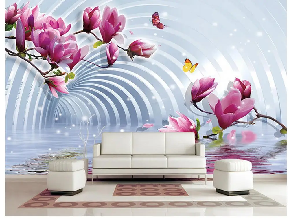 

3d wallpaper for room Orchid reflection TV background wall 3d customized wallpaper mural 3d wallpaper