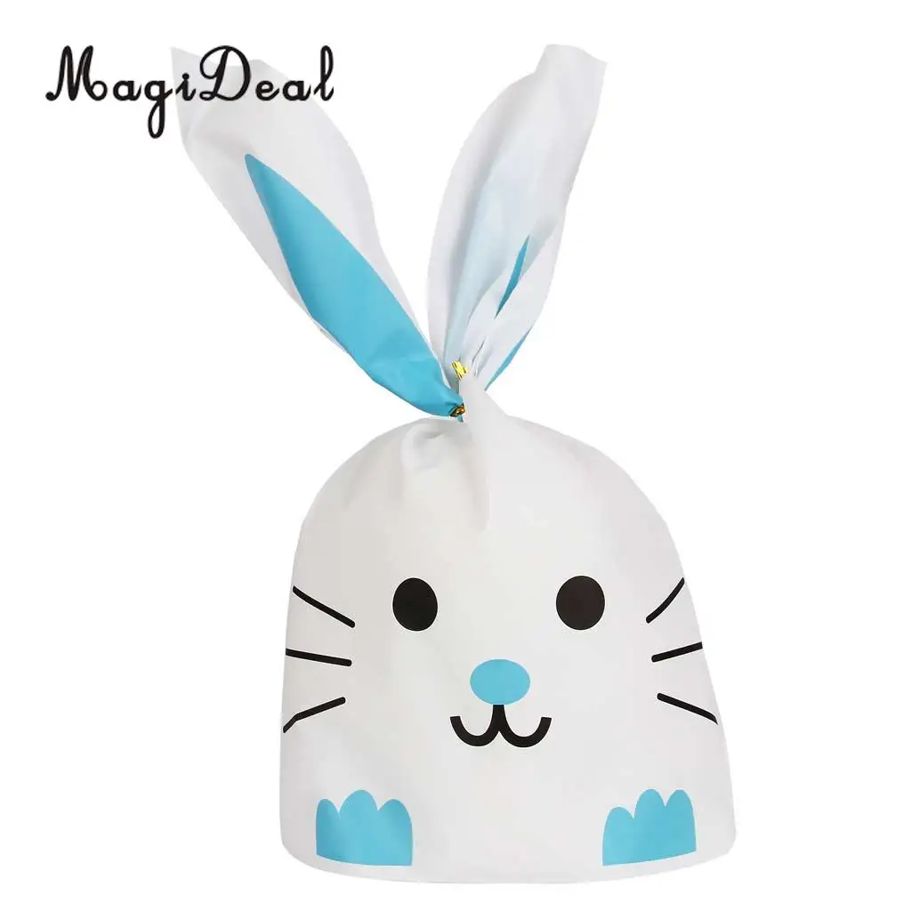 MagiDeal Dustproof 50Pcs/Lot Cute Rabbit Bunny Cat Gift Bags Bakery Cookie Treat Bags for Bridal Shower Party Supply Blue S/M/L